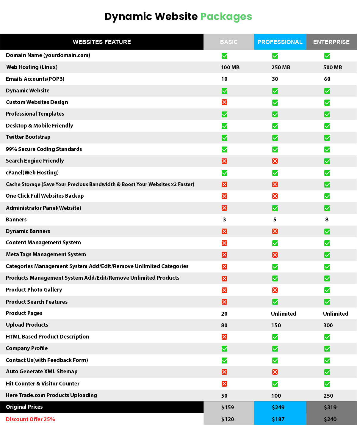 Dynamic Website Packages